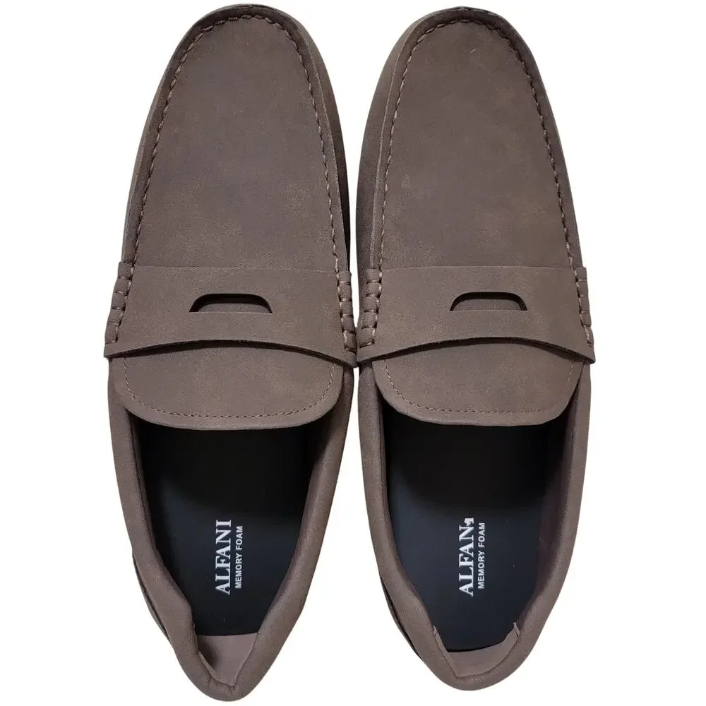 Alfani Men Slip On Moc Toe Penny Loafers Marco PU Size US 9.5M Brown Faux Suede
